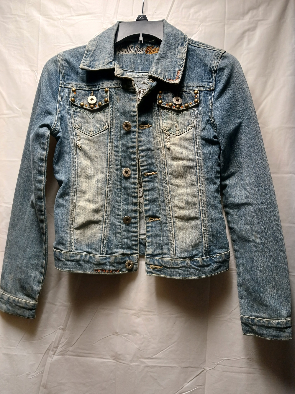 Vanilla Star Platinum Stud-Accent Light Blue Denim Jacket
